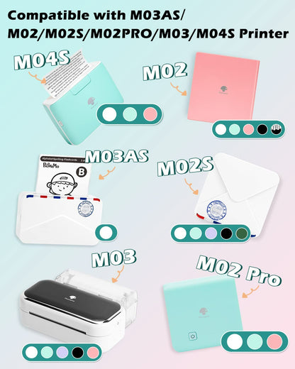 Phomemo Adhesive Thermal Sticker Paper, White/Transparent/Semi-Transparent Thermal Printer, for Phomemo M02 / M02S / M03 / M04S Bluetooth Thermal Pocket Printer, 50mm-53mm Width, 2.5m-3.5m Length