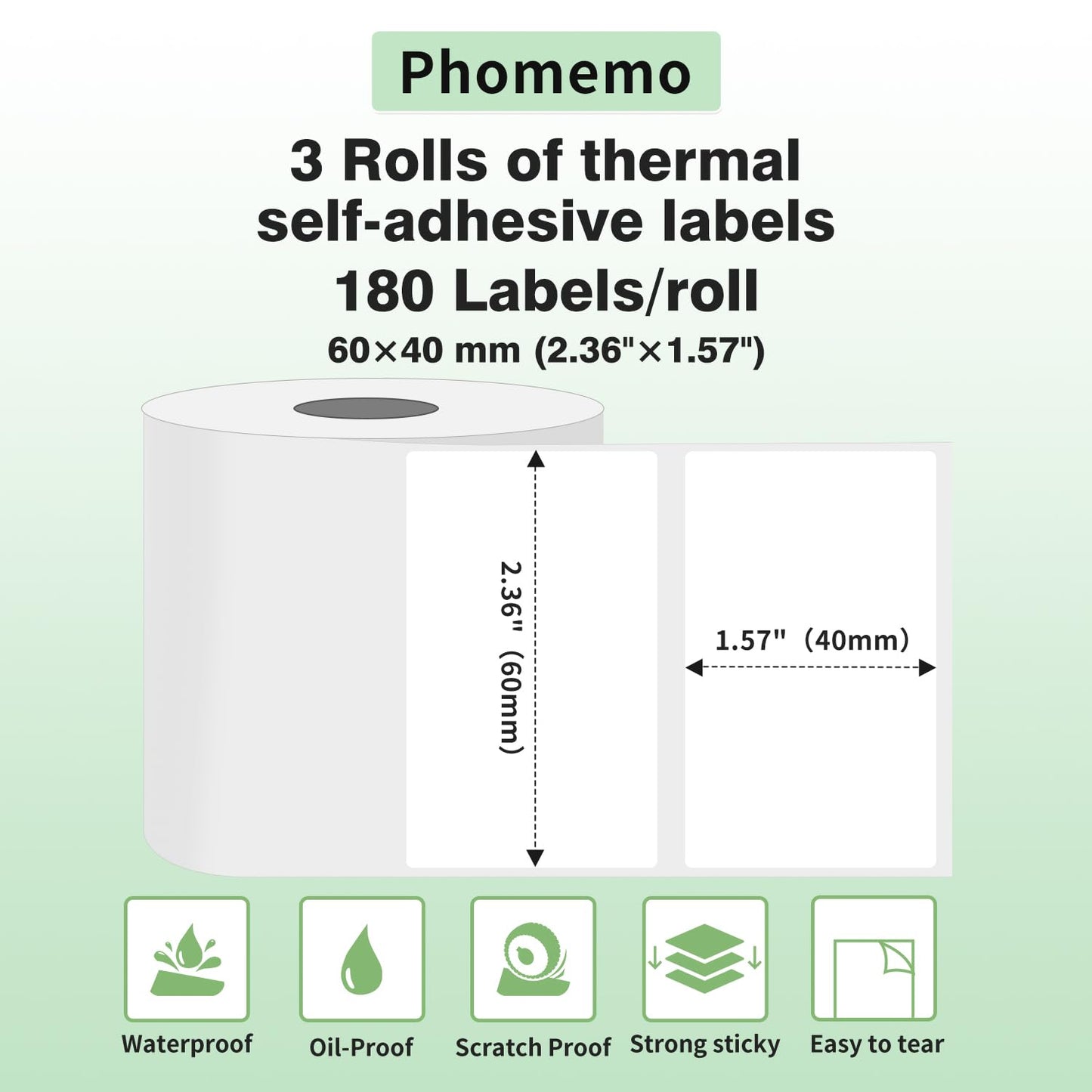 3 Rollen Phomemo M200 Etiketten, 3 Rollen 60 ¡Á 40 mm selbstklebende runde Etiketten,kompatibel mit Phomemo M200 M220 M221 Etikettendrucker, Warenetiketten, 3 Rollen 180 Etiketten/Rolle.