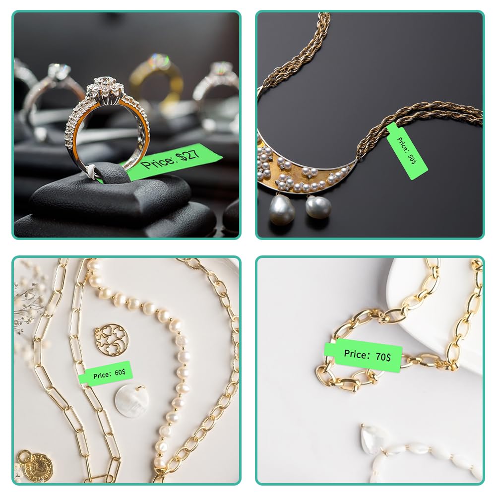 Phomemo tags M110 M120 M200 M220 M221 tags, Build Jewelry Tags, Water Cutter Cable Tags, Award Tags, Terminal Tags, 25mm*38mm + 40mm, 100 Tags/Roll, Green