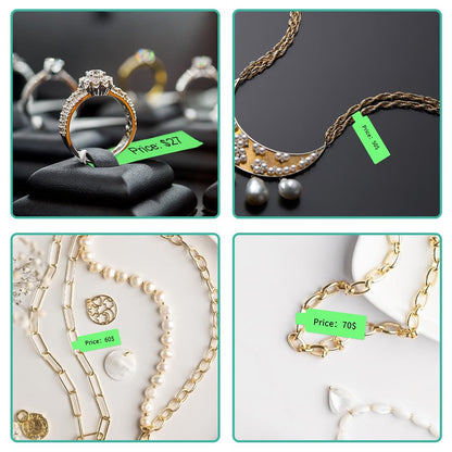 Phomemo tags M110 M120 M200 M220 M221 tags, Build Jewelry Tags, Water Cutter Cable Tags, Award Tags, Terminal Tags, 25mm*38mm + 40mm, 100 Tags/Roll, Green