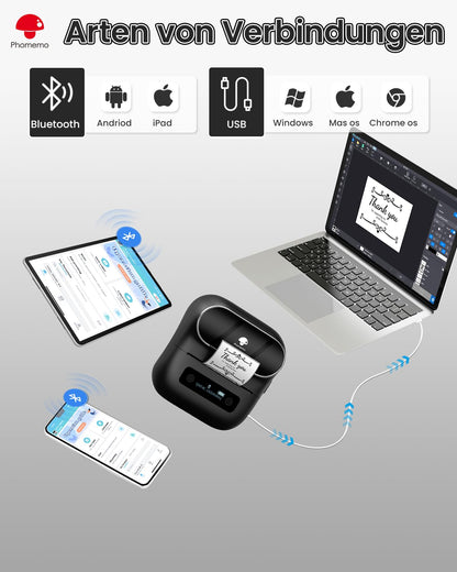 Phomemo M220 Impresora Térmica de Etiquetas,Etiquetas de Dirección Bluetooth para Códigos de Barras,Hogar y Oficina, Etiquetado Escolar,Etiquetadora para Android e iOS,3 Etiquetas y 1 Storage Box Case