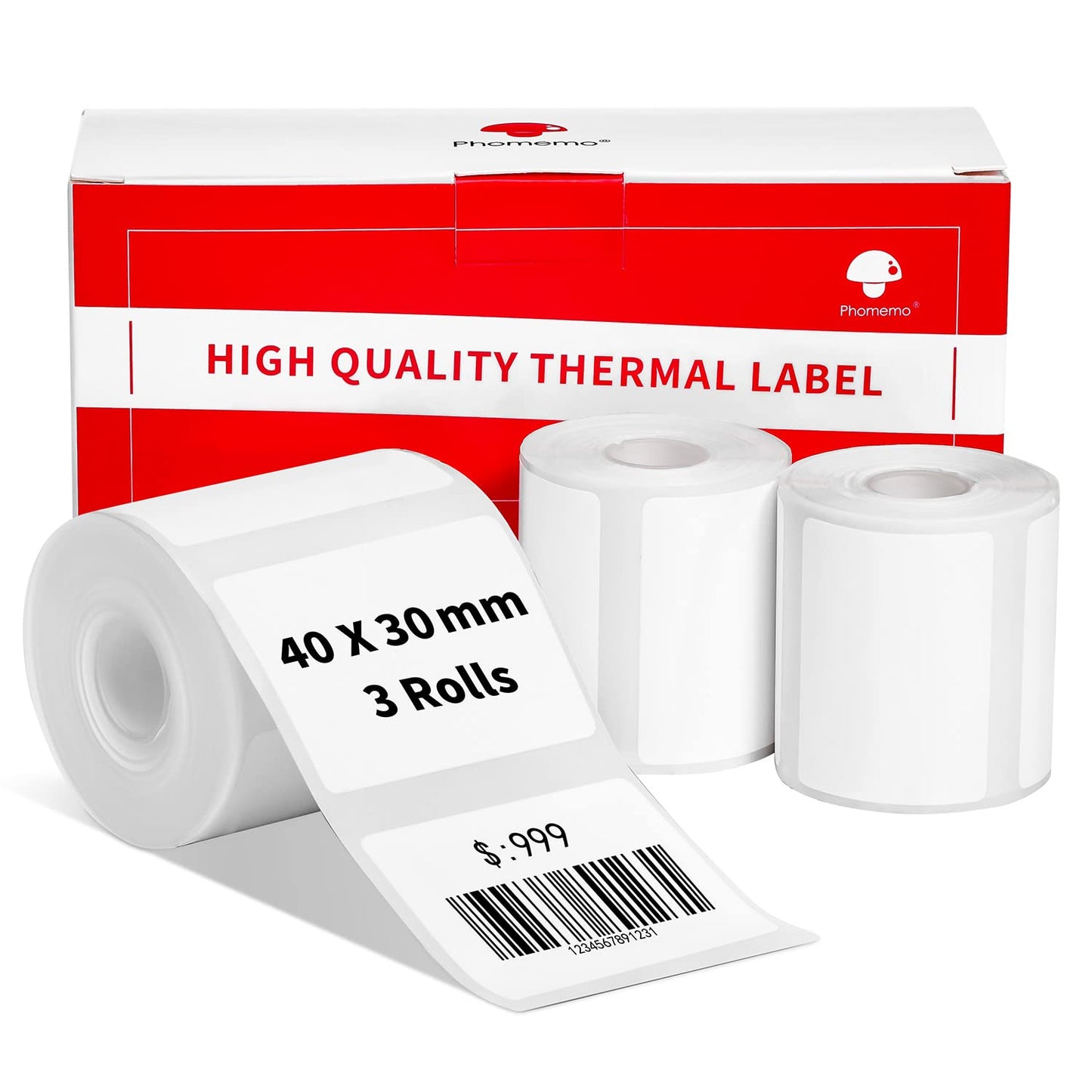 3 Rollen Phomemo M120/M110 Etiketten, 1.57''x 1.18'' (40 x 30 mm) Thermoetikettenpapier f¨¹r Phomemo M120/M110/M200/M220 Etikettendrucker, Thermoetikett, Wei?es Thermopapier, 100 Etiketten/Rolle