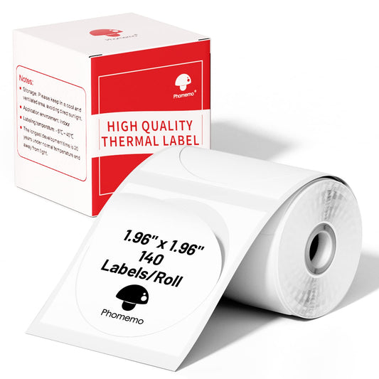 Phomemo Rotonda Etichetta M110 Etichetta termica,Etichetta Autoadesiva,Etichette Rotonda 50 x 50mm (1,96''x 1,96''),per stampante di etichette Phomemo M200/M110/M120/M220/M221,140 etichette/rotoli