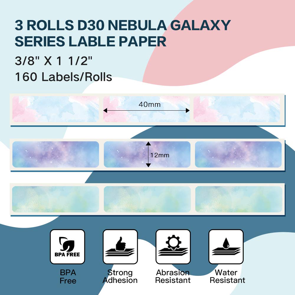 6 rotoli D30 etichette autoadesive Phomemo, 14mm ¡Á 50mm,compatibili con stampanti etichette PhomemoD30, adatte per casa, scuola, 130/rotolo, 6 rotoli (blu mare, fiori di ciliegio, giallo fresco)