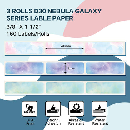 6 rotoli D30 etichette autoadesive Phomemo, 14mm ¡Á 50mm,compatibili con stampanti etichette PhomemoD30, adatte per casa, scuola, 130/rotolo, 6 rotoli (blu mare, fiori di ciliegio, giallo fresco)