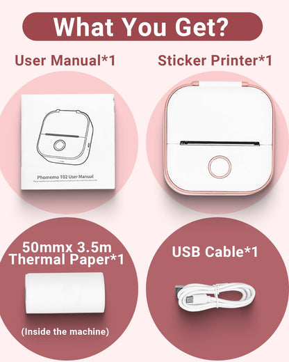 Phomemo T02 Drucker, Mini Sticker Fotodrucker f¨¹r Mobiler, Handy Thermodrucker f¨¹r Smartphone, 203dpi H?nde Sticker Drucker,Aufkleber Bluetooth Drucker f¨¹r Organizer Teenager Student Lehrer