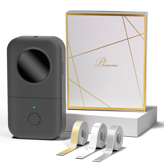 Phomemo D30 Impresora de Etiquetas Bluetooth térmica Máquina de Etiquetas portátil,Fácil de Usar en casa,Escuela,Oficina,Tienda,Caja Regalo con 3 Rollos de Etiquetas térmicas Autoadhesivas,Gris