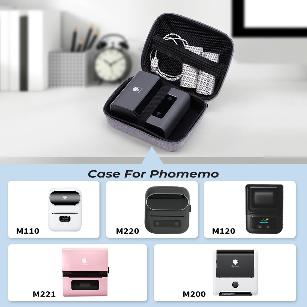 Phomemo Sac portable pour imprimante d'¨¦tiquettes M221/M220/M110/M120/M200, r¨¦sistant aux chocs, ¨¦tanche, support pour imprimante d'¨¦tiquettes avec ruban, avec poche en filet pour accessoires (noir)