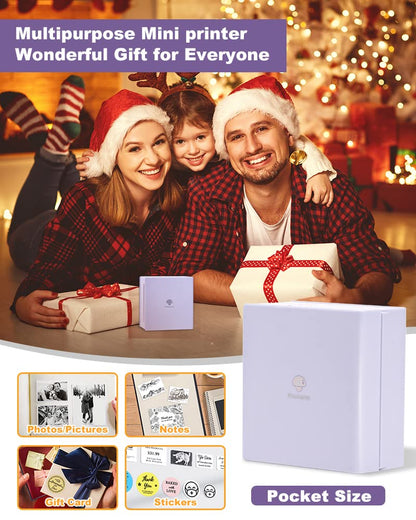 Phomemo Pocket Printer- M02 Thermal Bluetooth Mini Sticker Printer with 3 Rolls Paper, for DIY Creation, Study Notes, Memo, Receipts, List, Work Plan, Gift, Purple