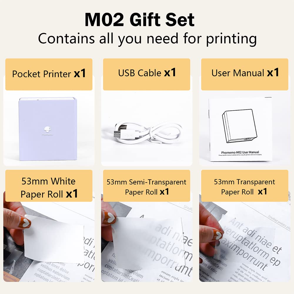 Phomemo Mini stampante portatile M02 ¨C Stampante termica Bluetooth tascabile istantanea per telefono, compatibile con iOS 13.0 e Android 8.0 e superiori, per diario, studio, Natale, regalo per bambini