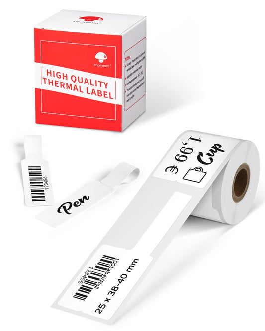 Phomemo Adhesive Cable Labels for Phomemo M120/M220/M110/M200 Label Printers, Thermal Labels, Stickers, Paper for Cable, 25 x 38-40 mm (0.98 x 1.5-1.57 inch), 100 Labels/Roll