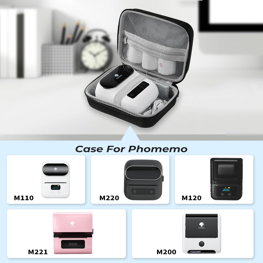 Phomemo Sac d'imprimante, sac portable pour imprimante d'¨¦tiquettes M221/M220/M110/M120/M200/M04S/M04AS r¨¦sistant aux chocs, ¨¦tanche, sac de support pour imprimante d'¨¦tiquettes avec ruban, avec poche