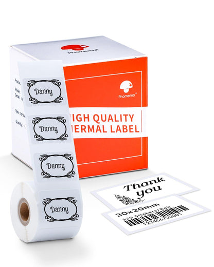 Phomemo Thermal Adhesive Labels, Compatible with Phomemo M120/M110/M200/M220 Label Printers, Suitable for Office, Household and School, Name, 30x20mm, 320 Labels/Roll