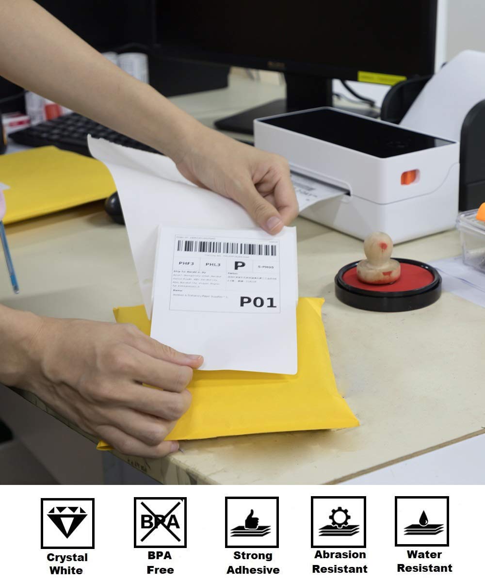 Phomemo 4''x6'' Direct Thermal Shipping Label, Pack of 1000 4x6 Thermal Labels - for Shipping Labels,Mailing,Address, Product Logo, Barcode Labels,Strong Adhesive (White)-Roll Version