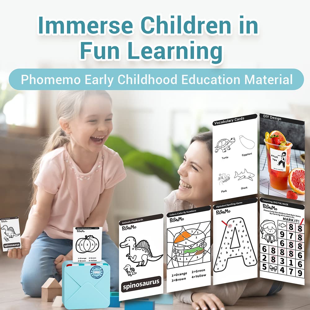 M02S Ta??nabilir Yaz?c? Seti Kablosuz Bluetooth Termal 300dpi HD Bask? ?arj Edilebilir Pil, ?ocuk Dergisi Organizasyon Foto?raflar? i?in Uygun, Phomemo iOS ve Android ile uyumlu, Ye?il