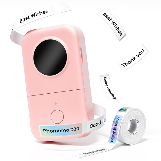 Phomemo D30 Impresora de Etiquetas, Impresora de Etiquetas Bluetooth portátil, máquina de Etiquetas térmicas Autoadhesivas, Adecuada para el hogar, Oficina, Precio, Fecha, Nombre. Rosa