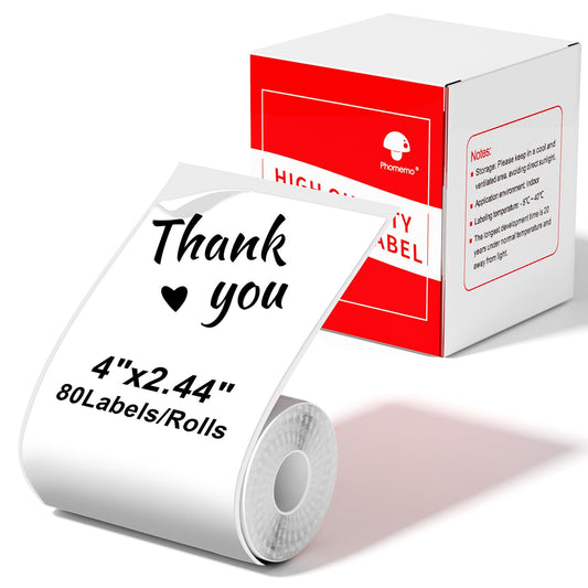 Phomemo Thermo-Etiketten Druckerpapier, Selbstklebende Große Versandetiketten/Namensschilder | 62mmx100mm (2.44'' x 4'') | 80 Etiketten/Rolle Kompatibel mit Phomemo M220/M200/M221 Etikettendrucker