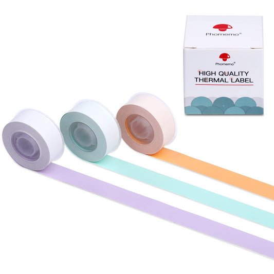 Phomemo 3 rollos de papel adhesivo para etiquetas térmicas D30 de 1/2 x 20 pies (15 mm x 6 m), para Phomemo D30/D35 Label Maker, verde menta, naranja claro, morado lavanda