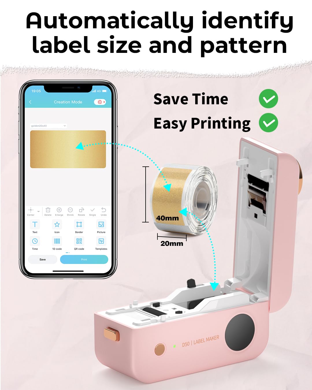 Label Maker Machine- Phomemo D50 Mini Label Maker with Cutter Thermal Label Printer for 3/4'' to 7/8'' Tape, Labeler for Home Organization, School, Office, Gift, Support iOS & Android