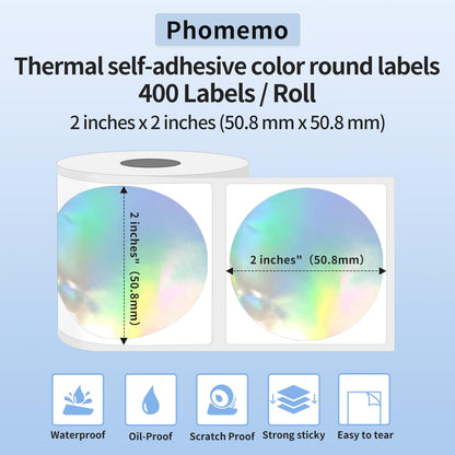 Phomemo Star Colour Laser Runde Etiketten - Selbstklebende Thermoetiketten, 2''*2'' (50x50mm), 500 Etiketten/Rolle Star Laser Runde Etiketten