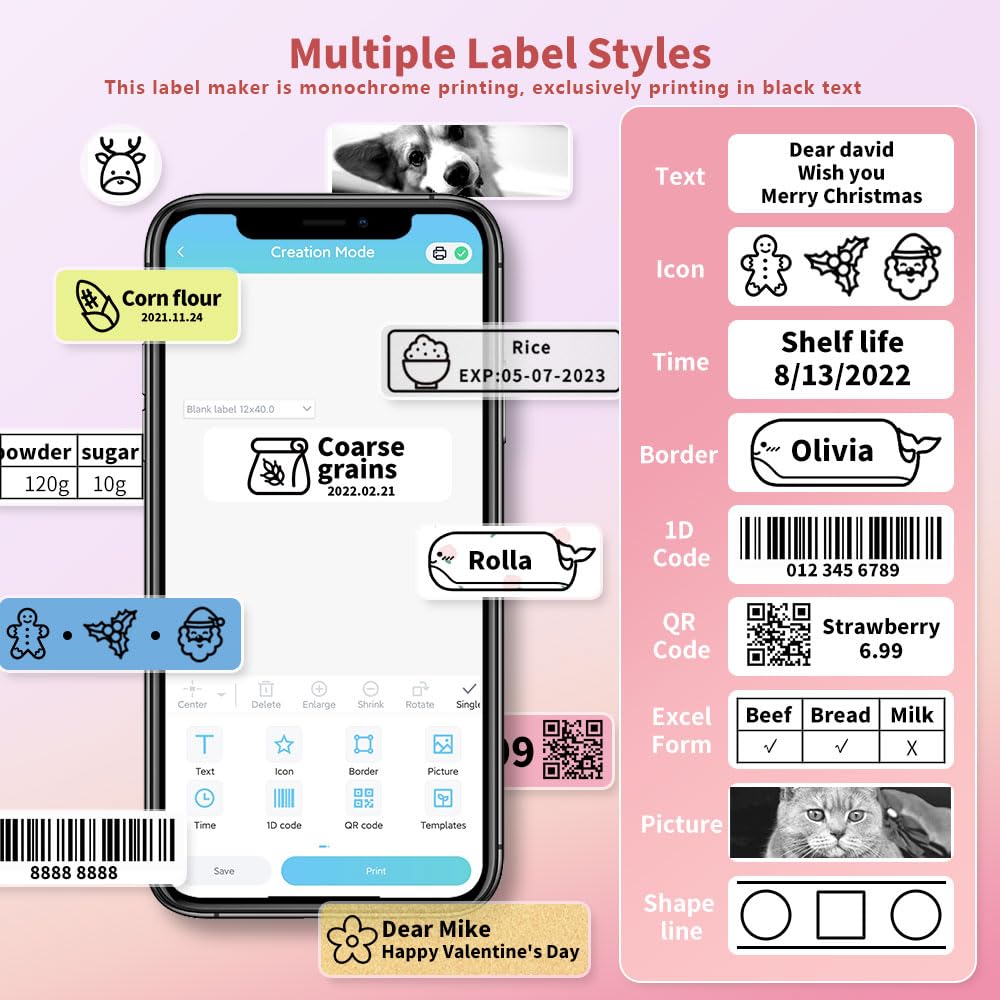 Label Maker Machine, Phomemo D30 Portable Bluetooth Label Printer with Tape Label Maker Handheld, Multiple Templates Available for Smartphone Easy to Use for Office Home Organization USB Rechargeable