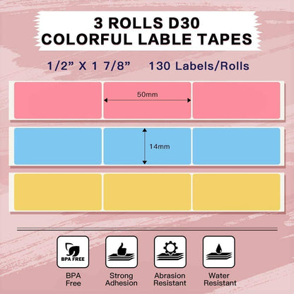 6 rotoli di etichette termiche autoadesive Phomemo, 14 mm × 50 mm, compatibili con stampanti per etichette Phomemo D30, 130/rotolo, 6 rotoli (blu mare, fiori di ciliegio, giallo fresco)