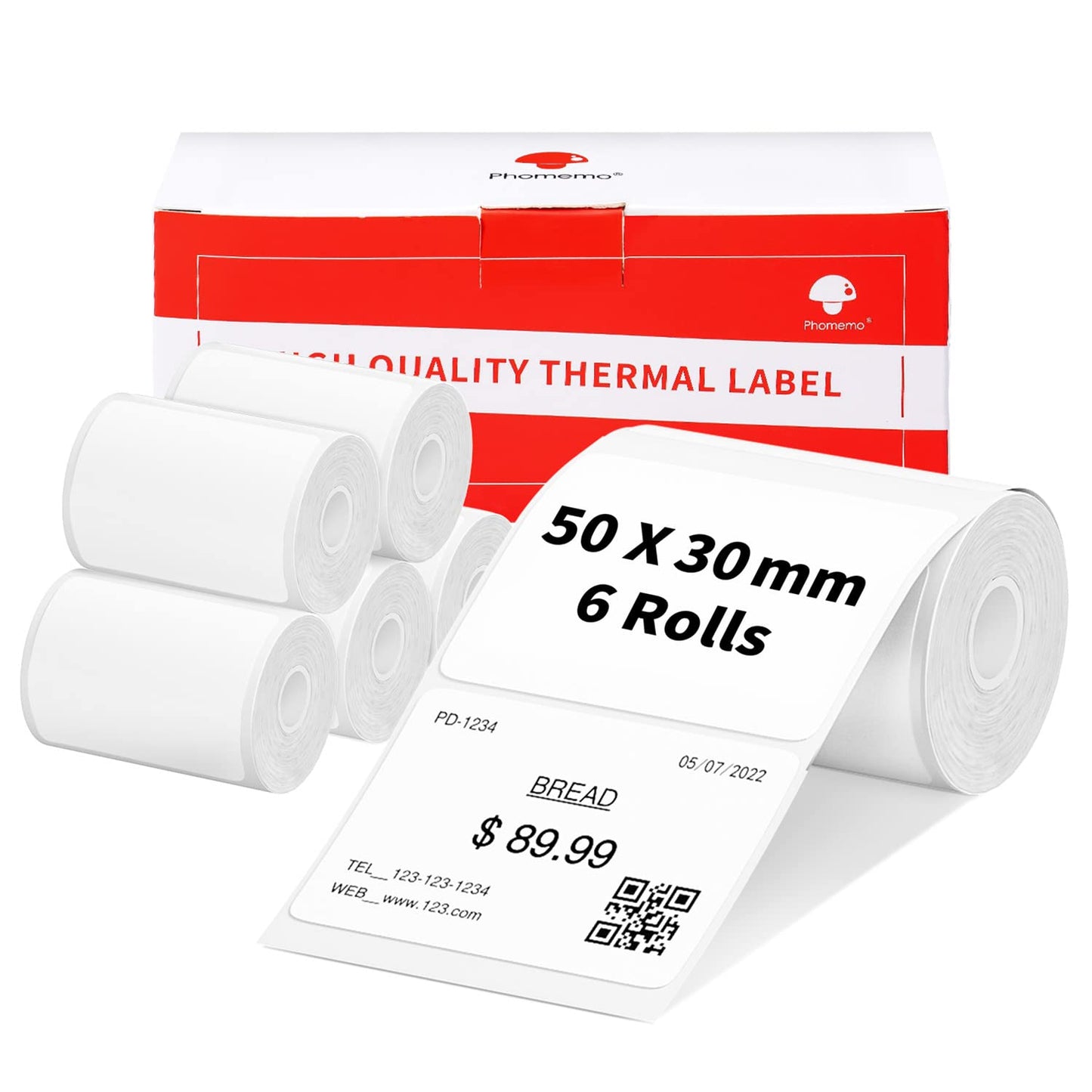 6 rouleaux d'¨¦tiquettes Phomemo M120/M110, 1.96 ''x 1.18'' (50 x 30 mm) papier d'¨¦tiquettes thermiques pour imprimantes d'¨¦tiquettes Phomemo M120/M110/M200/M220, papier d'¨¦tiquettes thermiques blanc