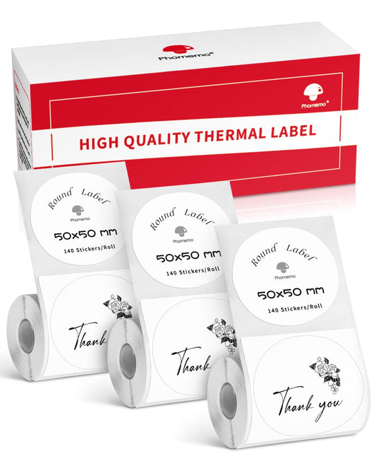 Phomemo Thermal Label Logo Stickers For M120/M220/M110/M200/M221 Label Printer, 3 Rolls 50x50mm Round Adhesive Label Paper Used For Logo Printing,Household Items