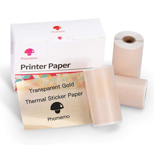 Phomemo Papier Pailleté or Transparent pour Phomemo M02, M02PRO, T02, M02S, M02X, M02L, M03, M03AS, M04S, M04AS Mini Imprimante Portable, 53mm x 3.5m, Diamètre 30mm, 3 Rouleaux