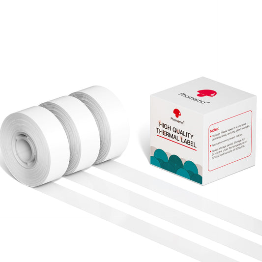 Phomemo 3 rollos de papel de etiquetas t¨¦rmicas sin fin D30 blanco autoadhesivo para impresora de etiquetas Phomemo D30/D35 (15 mm x 6 m), color blanco y negro