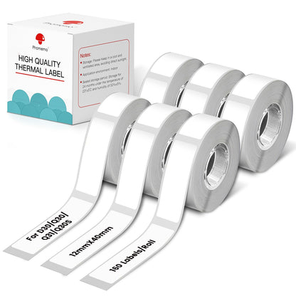 6 rotoli etichetta Phomemo D30, 12mm ¡Á 40mm, D30 etichette termoadesive multifunzionali, compatibile con la stampante etichette PhomemoD30, adatta per casa, ufficio, scuola. 160/rotolo, 6 rotoli
