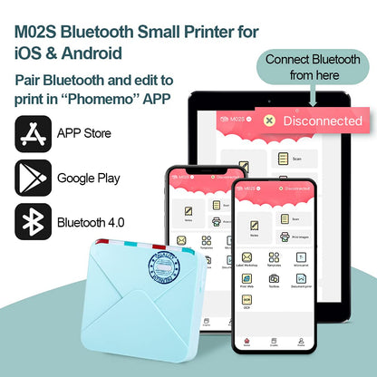 M02S Ta??nabilir Yaz?c? Seti Kablosuz Bluetooth Termal 300dpi HD Bask? ?arj Edilebilir Pil, ?ocuk Dergisi Organizasyon Foto?raflar? i?in Uygun, Phomemo iOS ve Android ile uyumlu, Ye?il