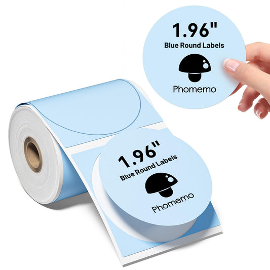 Phomemo Okrągłe, kolorowe etykiety samoprzylepne 50 x 50 mm, papier termiczny do drukarek etykiet Phomemo M110/M221/M200/M120/M220, 140 etykiet w rolce (niebieskie)