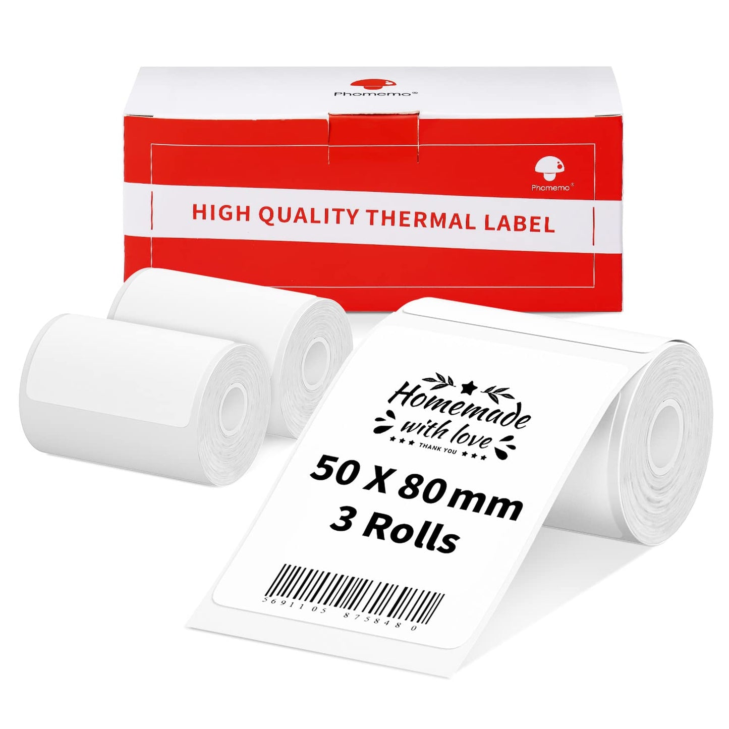 3 Rollen Phomemo M120/M110 Etiketten, 1.97''x 3.15'' (50 x 80 mm) Thermoetikettenpapier f¨¹r Phomemo M120/M110/M200/M220 Etikettendrucker, Thermoetikett, Wei?es Thermopapier, 100 Etiketten/Rolle