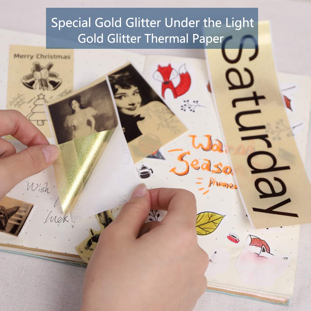 Phomemo Stampante M02/M02Pro/M02S/M03/M03AS/M04S/M04AS Paper, Carta Termica, Trasparente e Argento Glitterato, Set di Carta Adesiva Stampabile, 3 Rotoli