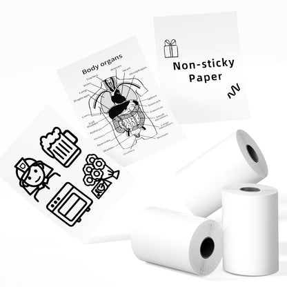 Phomemo White Paper- for M02X/T02 Printer 10 Years Black on White Non-Sticky Paper 53mm x6.5m, 3 Rolls