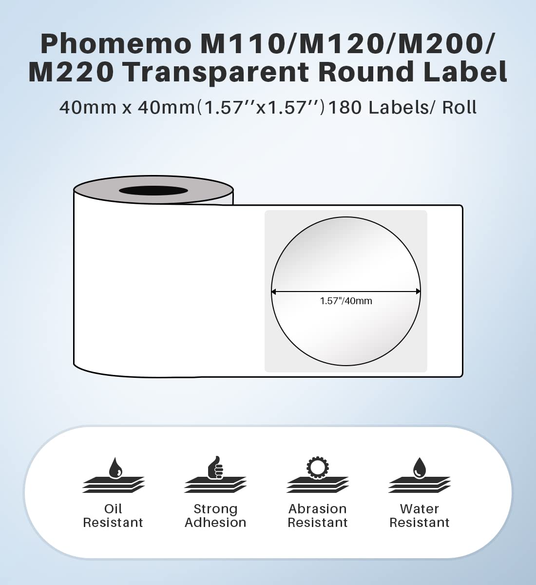 Phomemo ¨¦tiquettes autocollantes rondes multi-usages pour ¨¦tiqueteuse M110/M120/M220/M200, 40 x 40 mm, ¨¦tiquettes transparentes pour emballage, enveloppes, bo?tes, emballages cadeaux et plus