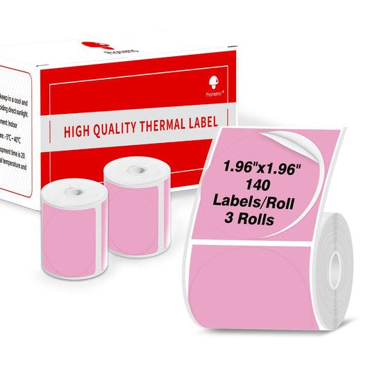 Phomemo 3 Rotoli Etichette Rotonde Per Stampante M110/M221/M220/M120/M200, 50 X 50mm Etichetta Circolare Rotonda Per Etichette, Adatto Per Ufficio, Famiglia, Scuola, Nome, 140 Etichette/Rotolo, Rosa