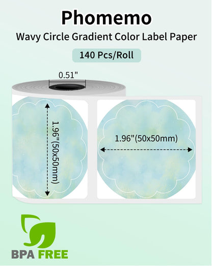 Phomemo Thermal Round Gradient Color Label, Compatible with M110/M110S/M120/M200/M220, Wavy Rainbow Sticker Circle Label 1.96'' x 1.96''£¨50x50 mm£©, Green