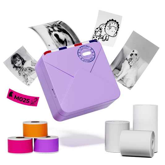 Phomemo Pocket Printer- 300dpi Bluetooth Inkless Mini Phone Printer- Note Printer for DIY Creation, Photo Printing, Study Notes, with Total 6 Rolls Paper, Purple