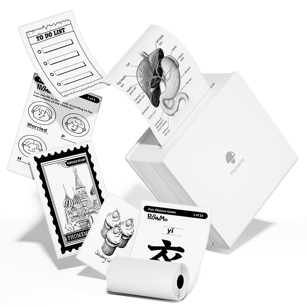 Drukarka Bluetooth Phomemo M02 Termiczna drukarka kieszonkowa Natychmiastowa drukarka fotograficzna Przenośna drukarka pokwitowań kompatybilna z Androidem iPhone iPad do Journal Travel Kids DIY White
