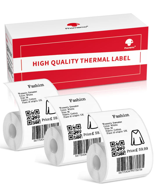 Phomemo Printeretiketten voor M120, M220, M110, M200, M221 labelprinter, multifunctionele barcode, levensmiddelen, kleding, naam, adreslabels, 3 rollen 50 x 80 mm, 100 etiketten/rol