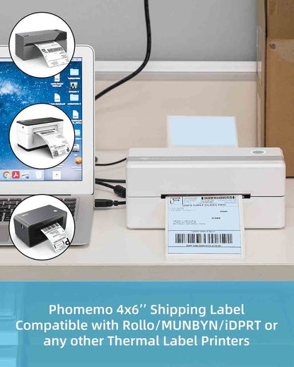 Phomemo Thermal Direct Shipping etiket, 500/Direct Thermo verzendlabels, 4 x 6 stickerpapier voor verzendverpakkingen, compatibel met thermische labelprinters, 500/thermische vouwetiketten