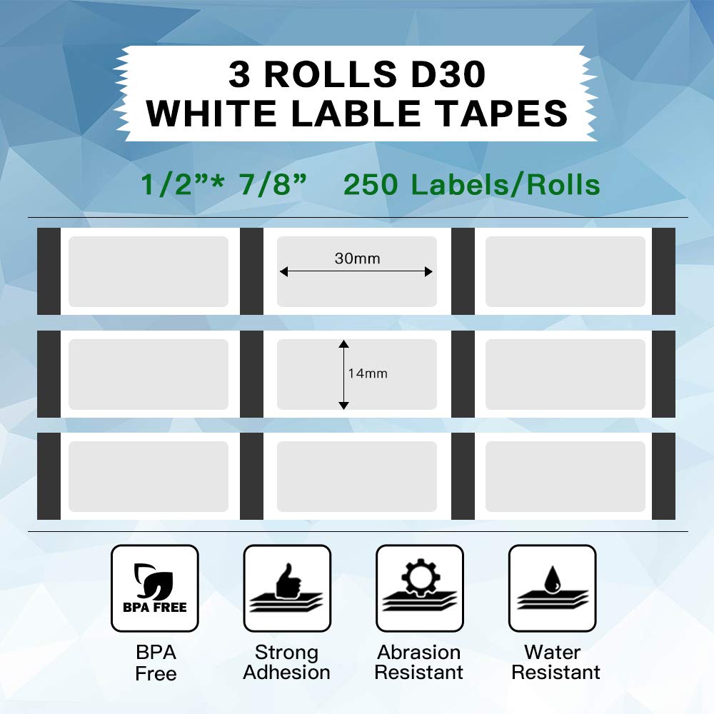 Lot de 3 rouleaux d'étiquette transparente Phomemo D30, étiquette thermique autocollante, 14 x 30 mm, compatible avec l'imprimante d'étiquettes Phomemo D30, 210/rouleau, 3 rouleaux. (étiquette