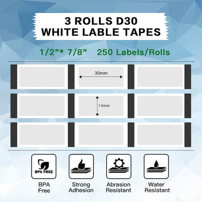 Lot de 3 rouleaux d'étiquette transparente Phomemo D30, étiquette thermique autocollante, 14 x 30 mm, compatible avec l'imprimante d'étiquettes Phomemo D30, 210/rouleau, 3 rouleaux. (étiquette
