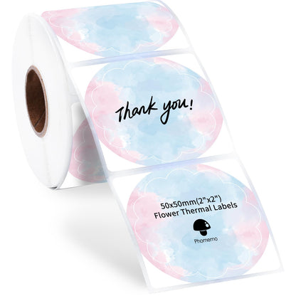 Phomemo 50x50mm ¨¦tiquettes Rondes Thermiques 500,Etiquettes Autocollantes Fleurs Multicolores,pour Imprimantes 241BT/D520BT/246S/249B/249WF/344,Compatibles Avec Nelko,Munbyn,Zebra,et plus