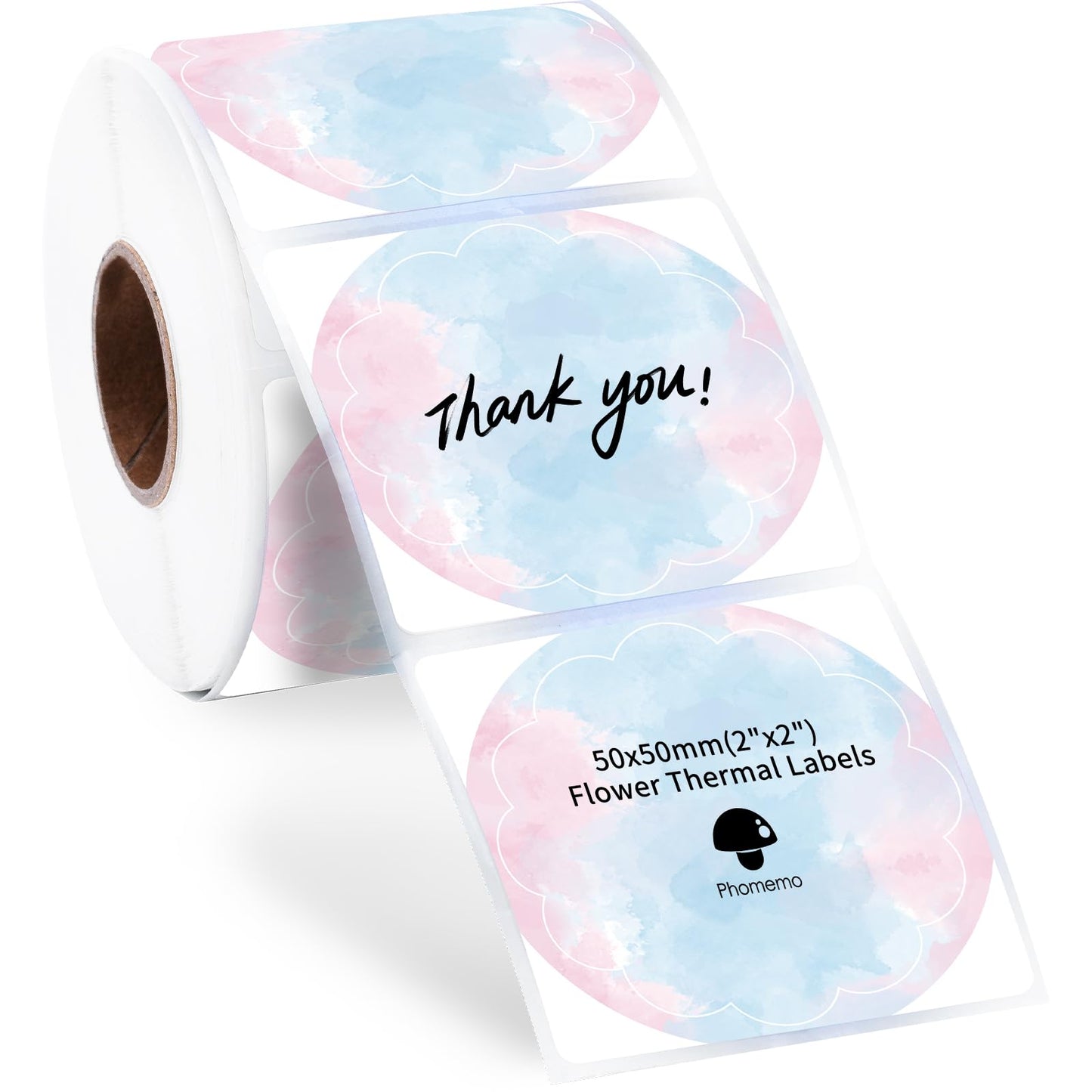 Phomemo Ronde Etiketten Stickers Thermische 50x50mm,Zelfklevende Bloem Veelkleurige Stickers,Cirkel Gepersonaliseerde Handgemaakte Etikettenstickers Voor Bedankje,Logo,Naam,QR Code(500 Etiketten/Rol)