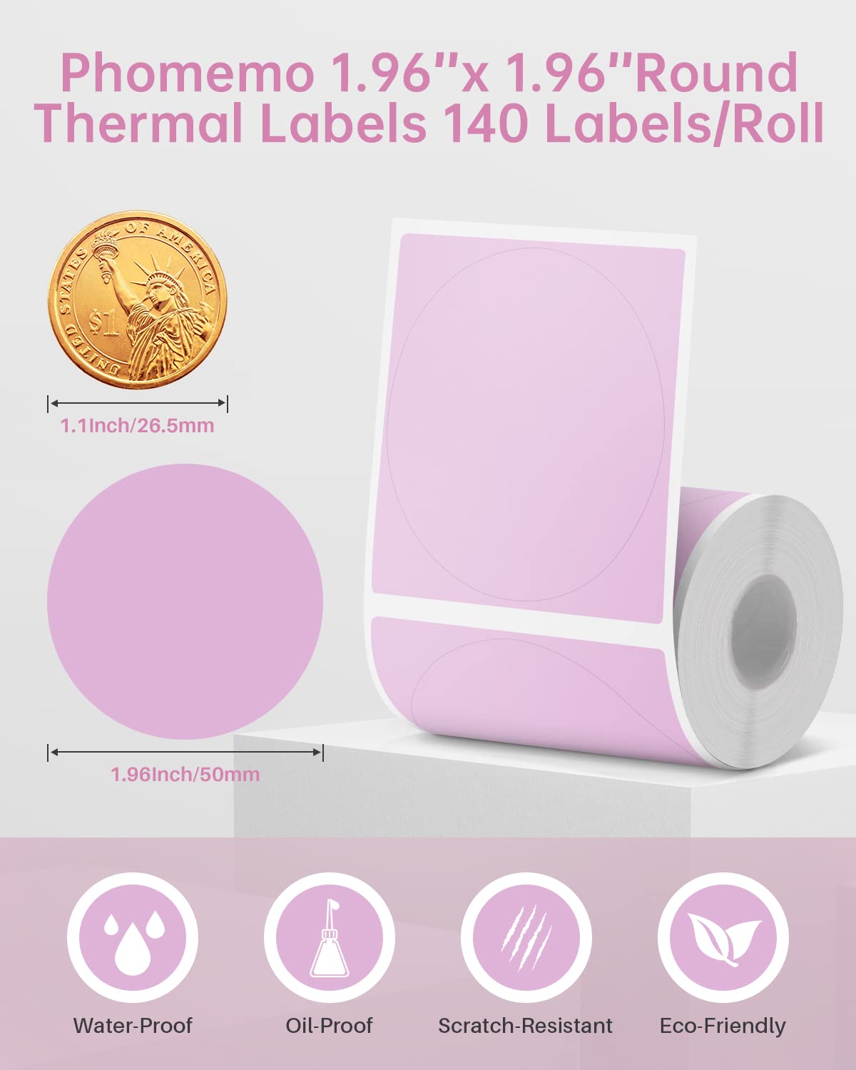 Phomemo Round Labels,1.96'' x 1.96'' Circle Thermal Sticker Labels for Phomemo M220 M110 M221 M120 M200 Label Maker,3 Rolls Multi-Purpose Labels for Thank You Sticker,Barcode,Home,Office Supplies