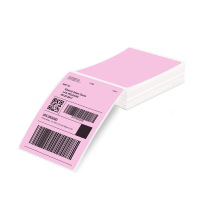 Phomemo 4x6 Thermal Label Printer Paper - 100 PCS Pink 4''x6'' Fan-Fold Labels Shipping Supplies Labels - Water/Oilproof Mailing Labels - Permanent Adhesive Thermal Shipping Label for Shipping Packages