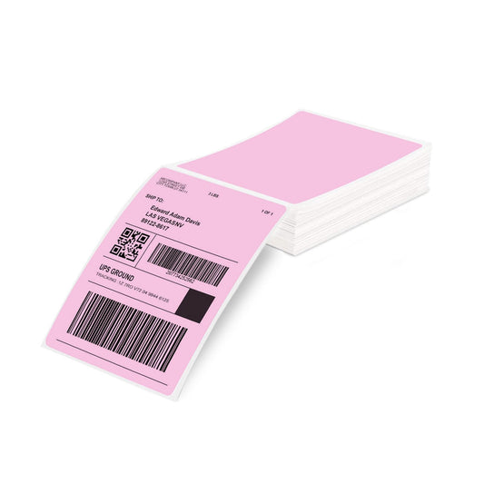 Phomemo 4x6 Thermal Label Printer Paper - 100 PCS Pink 4''x6'' Fan-Fold Labels Shipping Supplies Labels - Water/Oilproof Mailing Labels - Permanent Adhesive Thermal Shipping Label for Shipping Packages